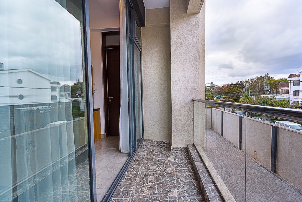 A private balcony at a L'Aziz Suites apartment in Parklands, Nairobi.